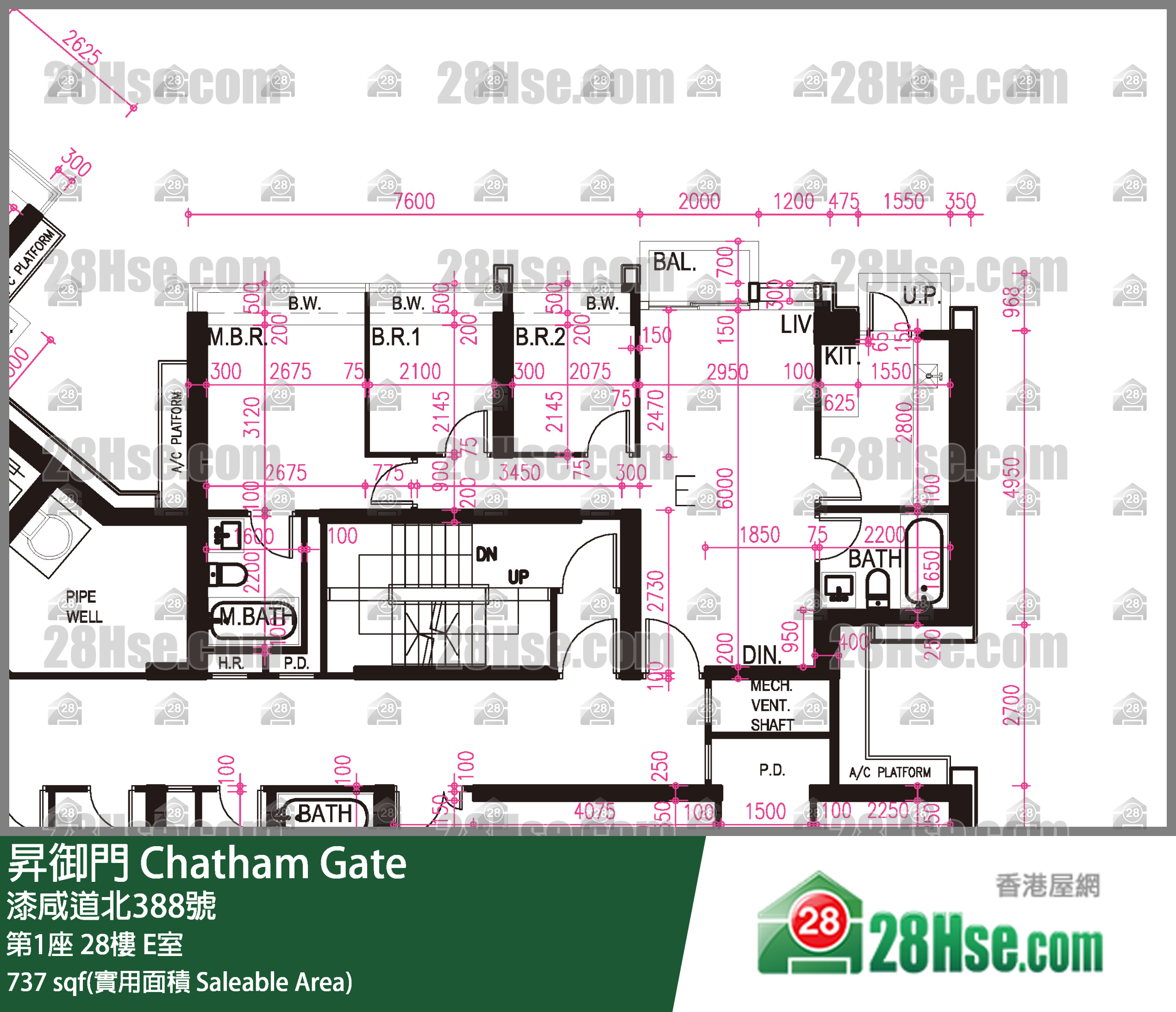 升御门 第1座 28楼 E室 平面图