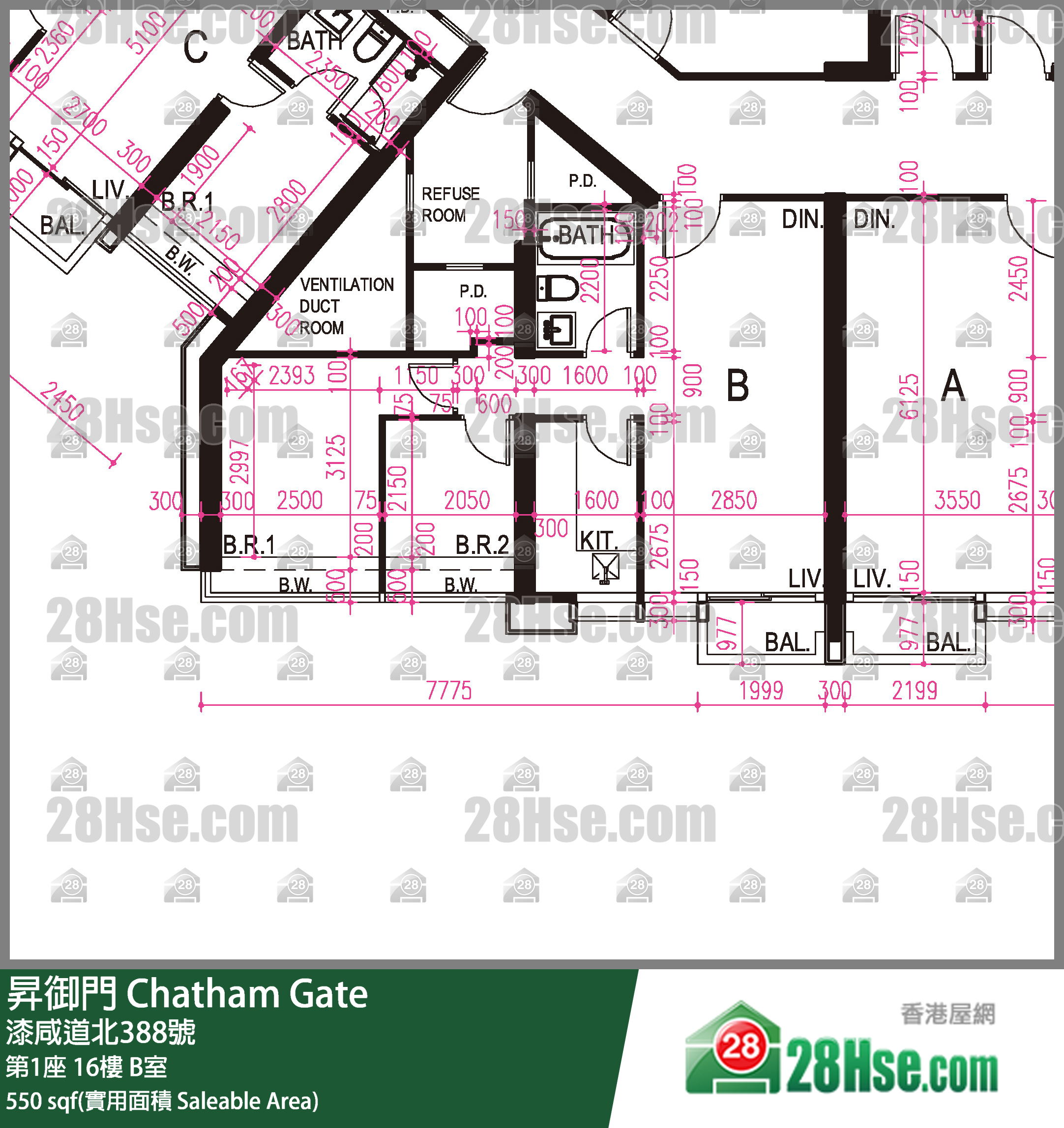 升御门 第1座 16楼 B室 平面图