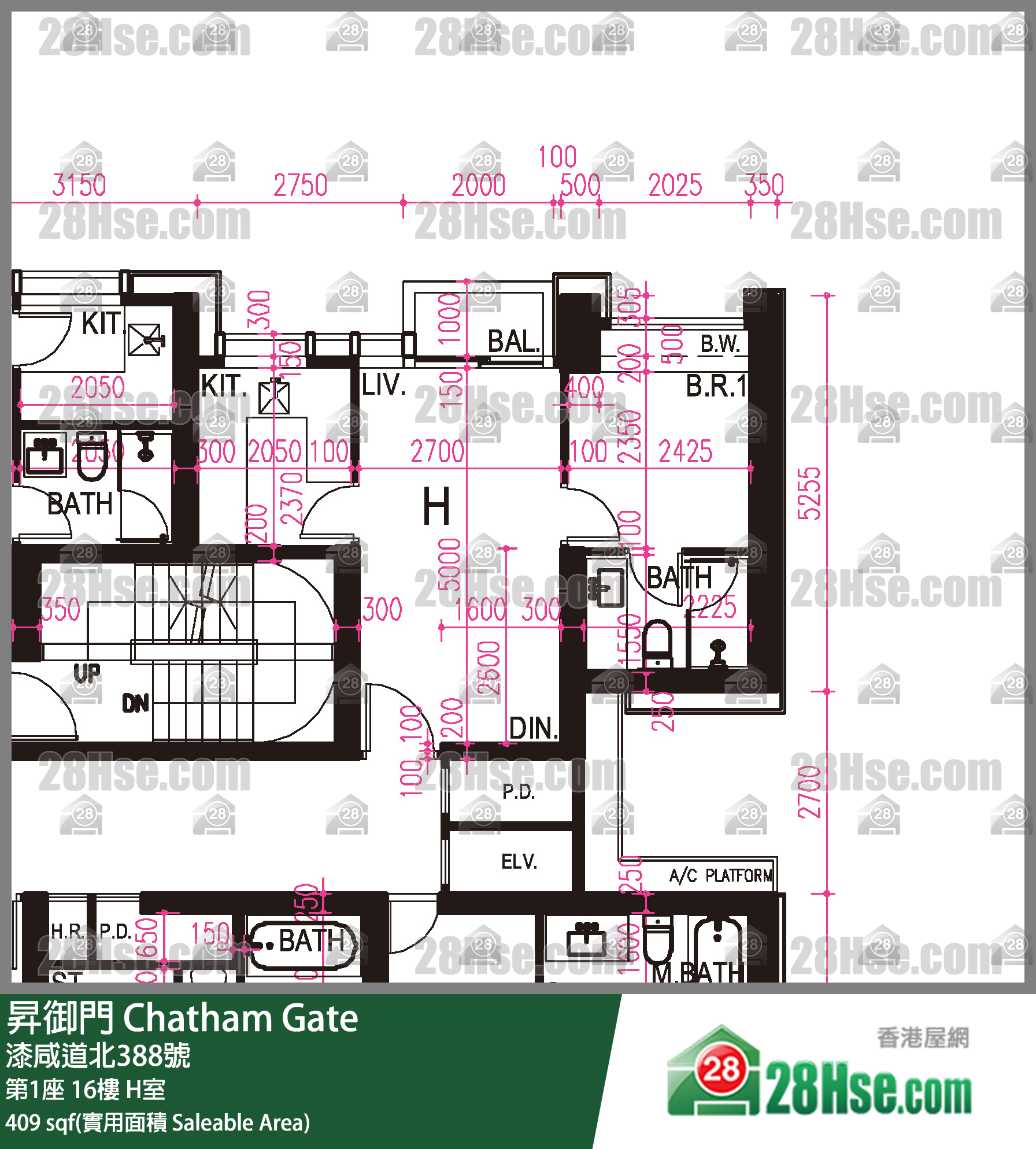 升御门 第1座16楼 H室 平面图