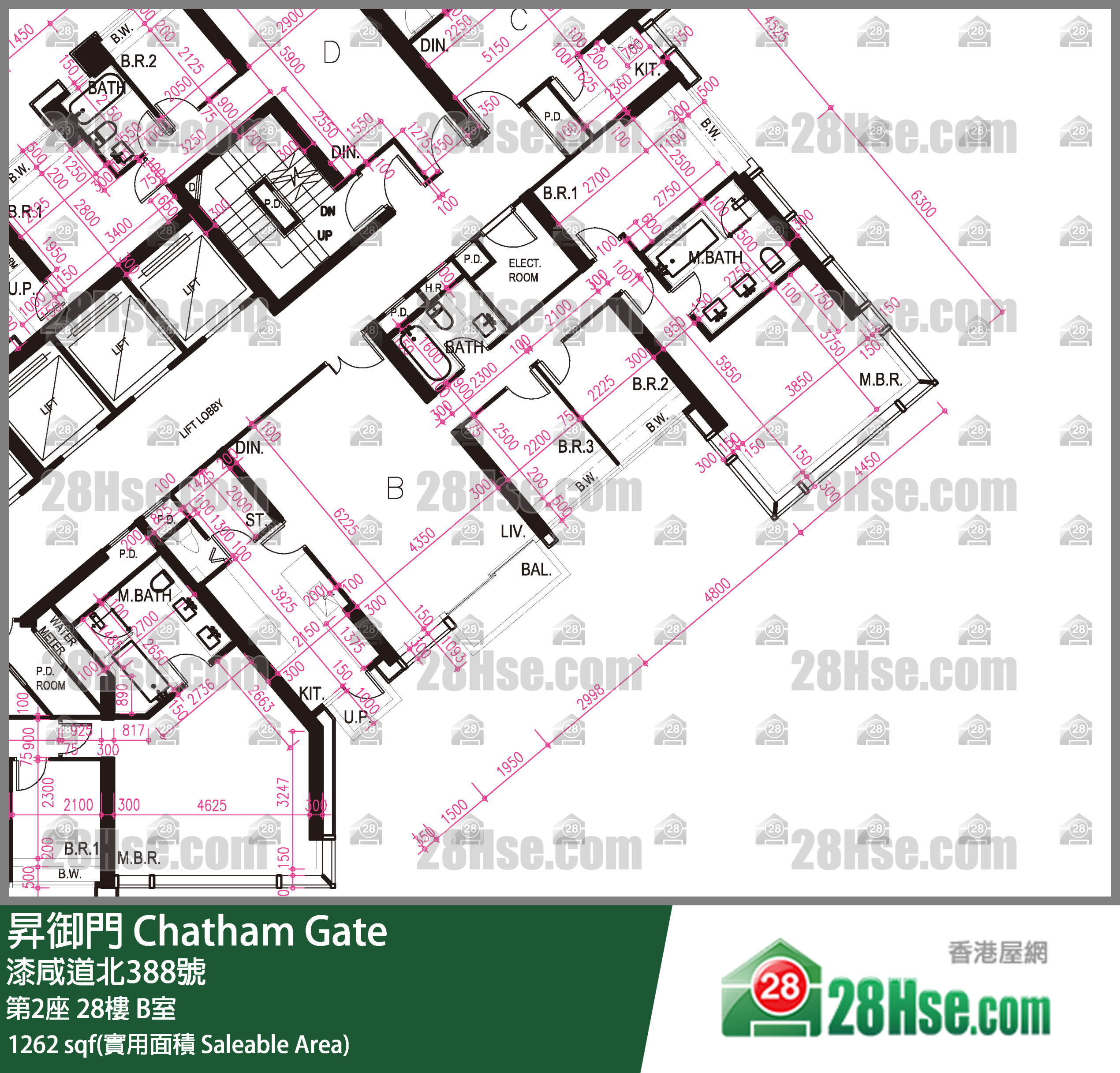 昇御門 第2座 28樓 B室 平面圖