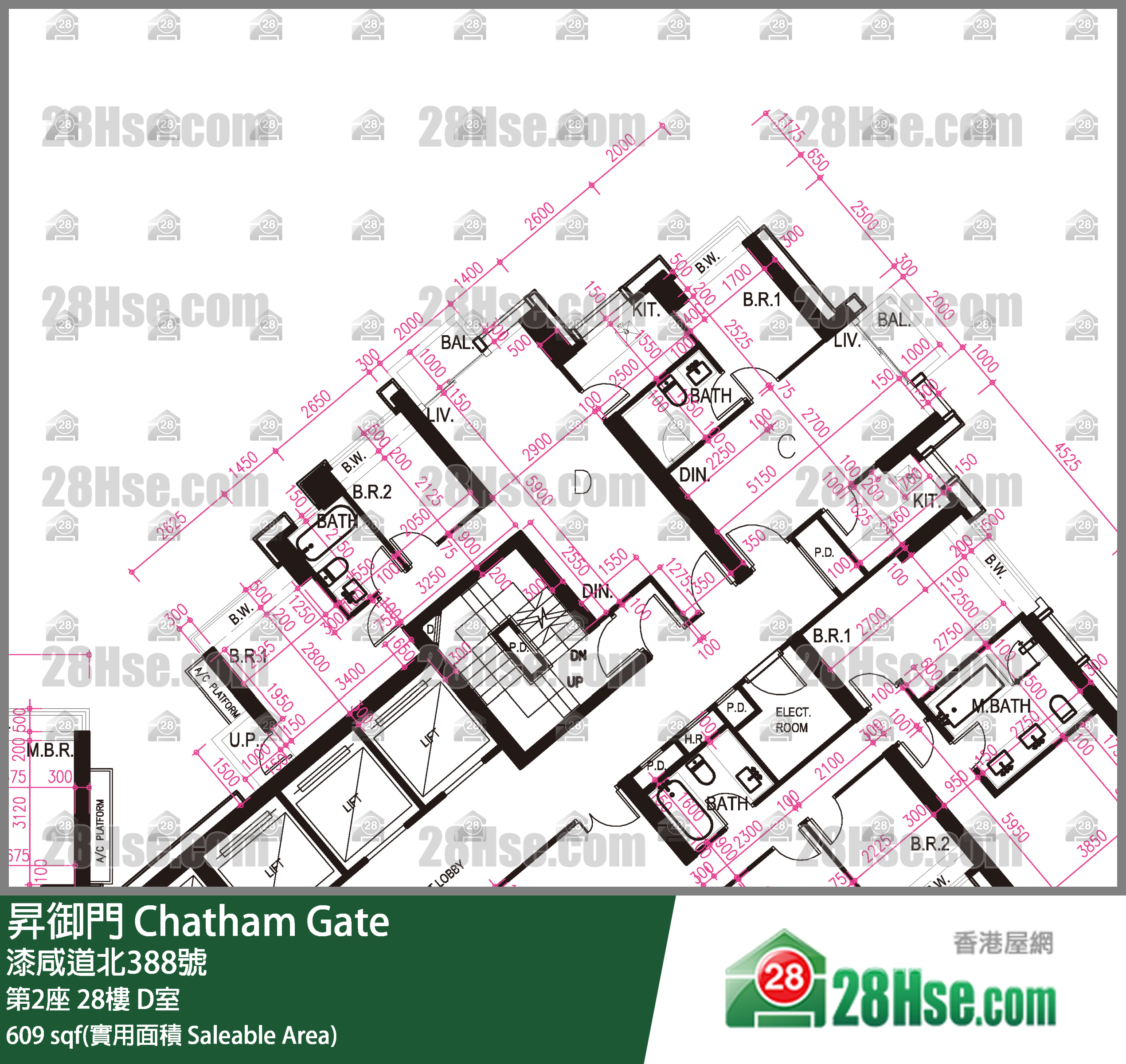 昇御門 第2座 28樓 D室 平面圖