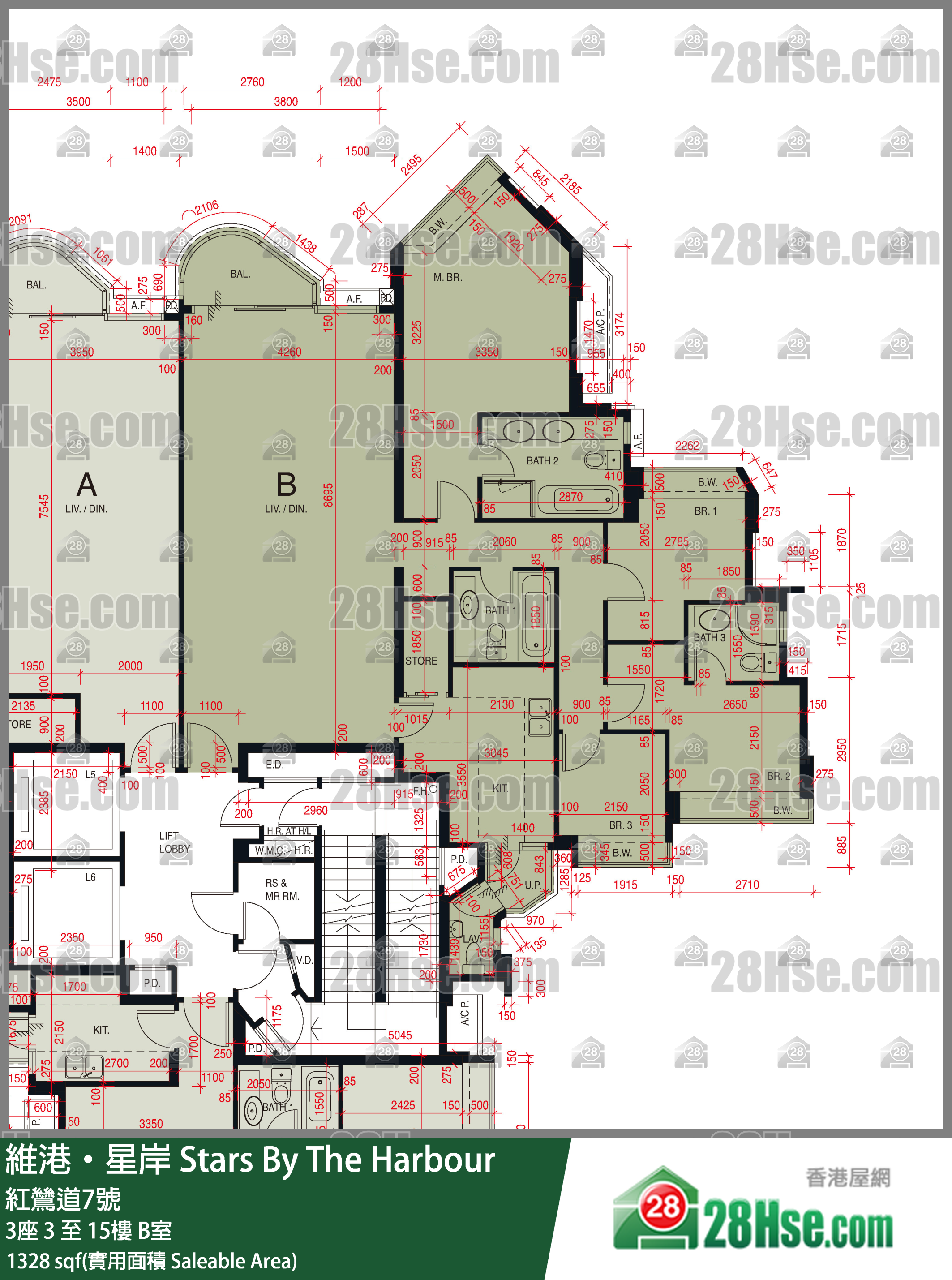維港星岸 單位平面圖(由 28Hse 提供)