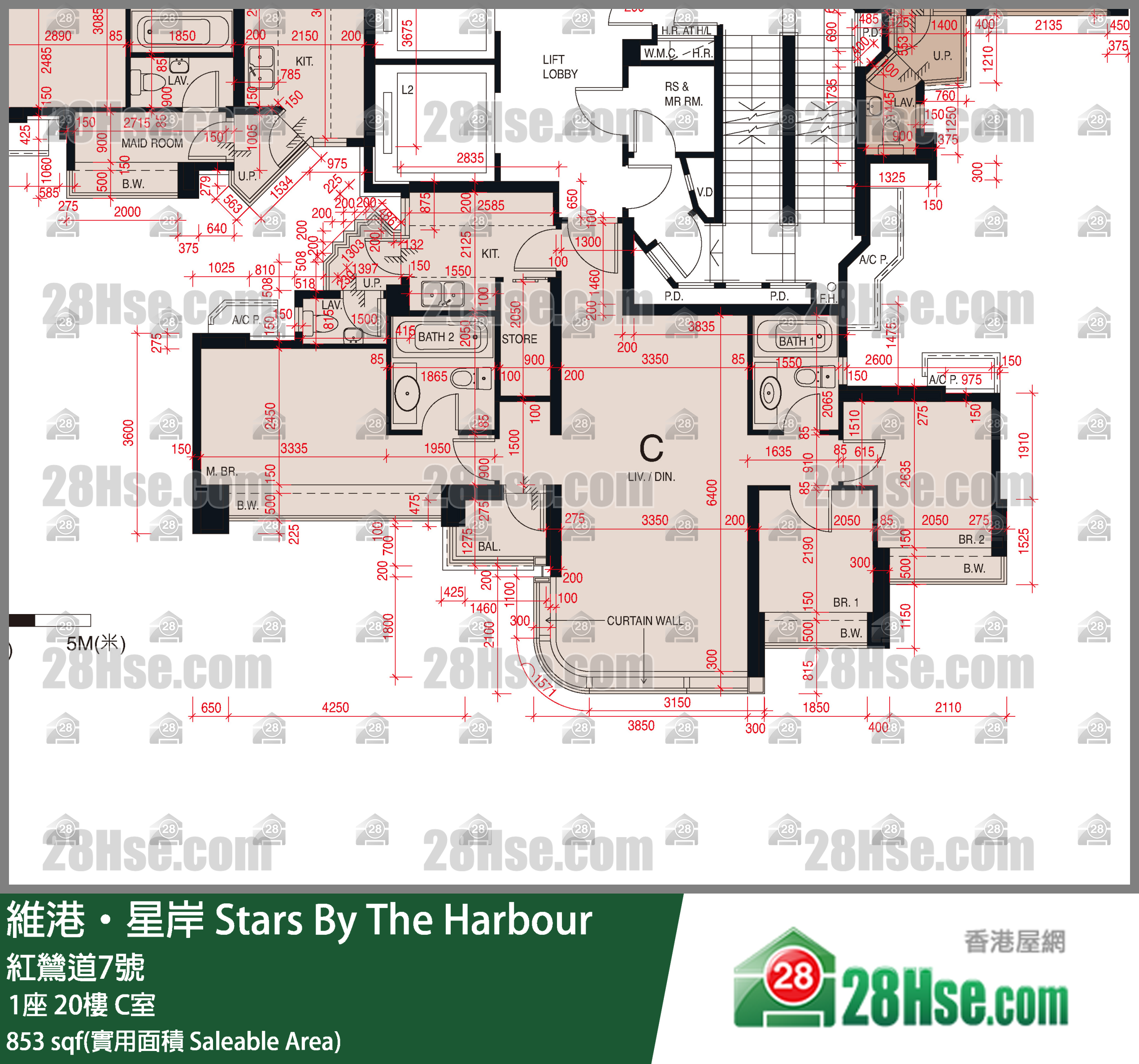 維港星岸 大廈 1座 20樓 C室 平面圖