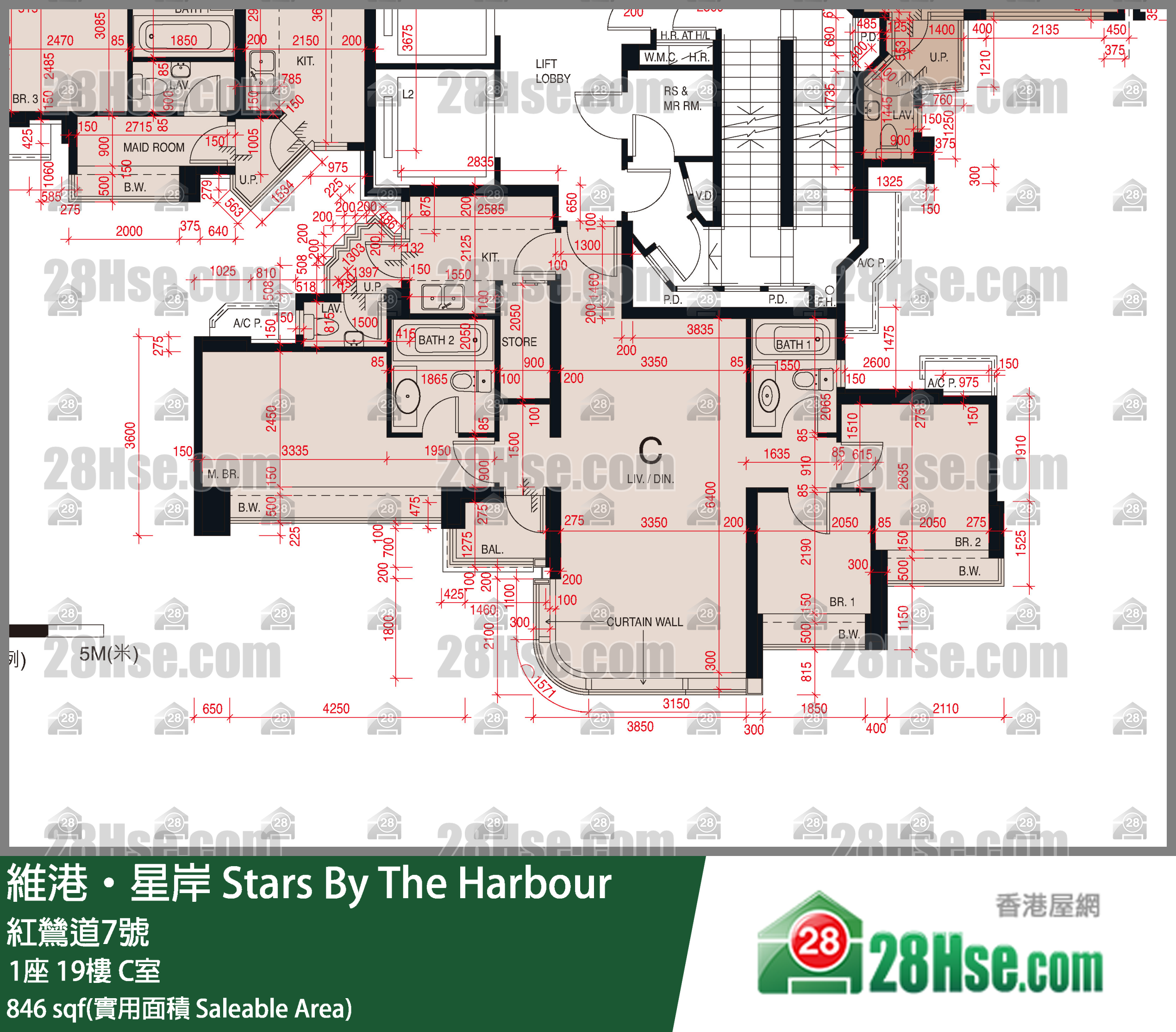 維港星岸 大廈1座19樓 C室 平面圖