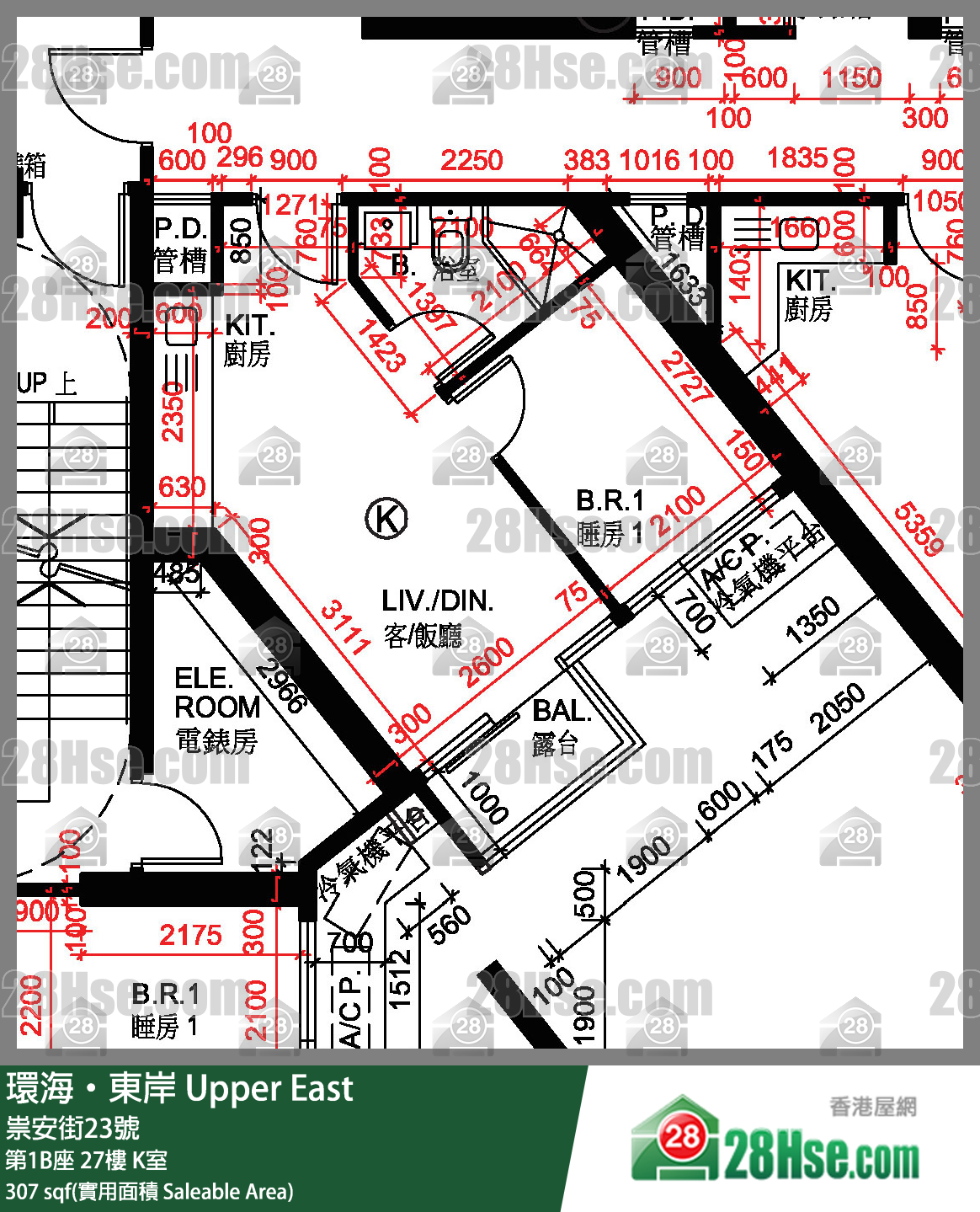 环海东岸 第1B座 27楼 K室 平面图