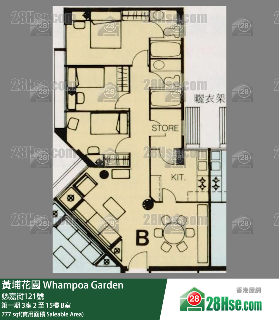 黃埔花園 第一期3座12樓 B室 平面圖