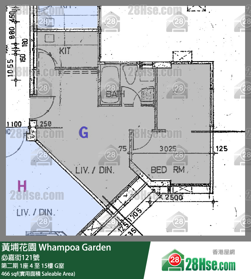 黃埔花園 第二期 1座 4樓 G室 平面圖