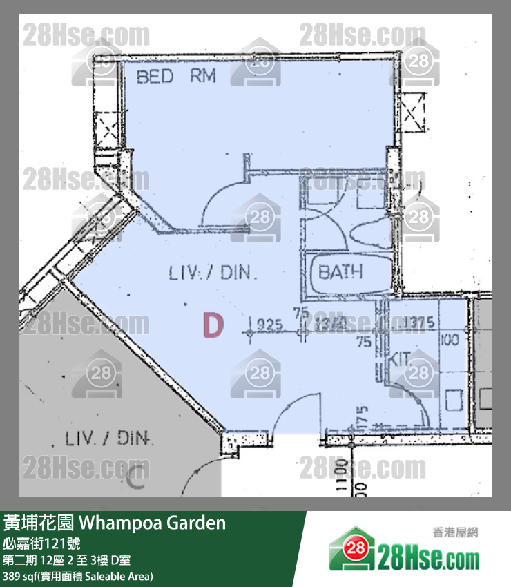 黃埔花園 第二期12座3樓 D室 平面圖