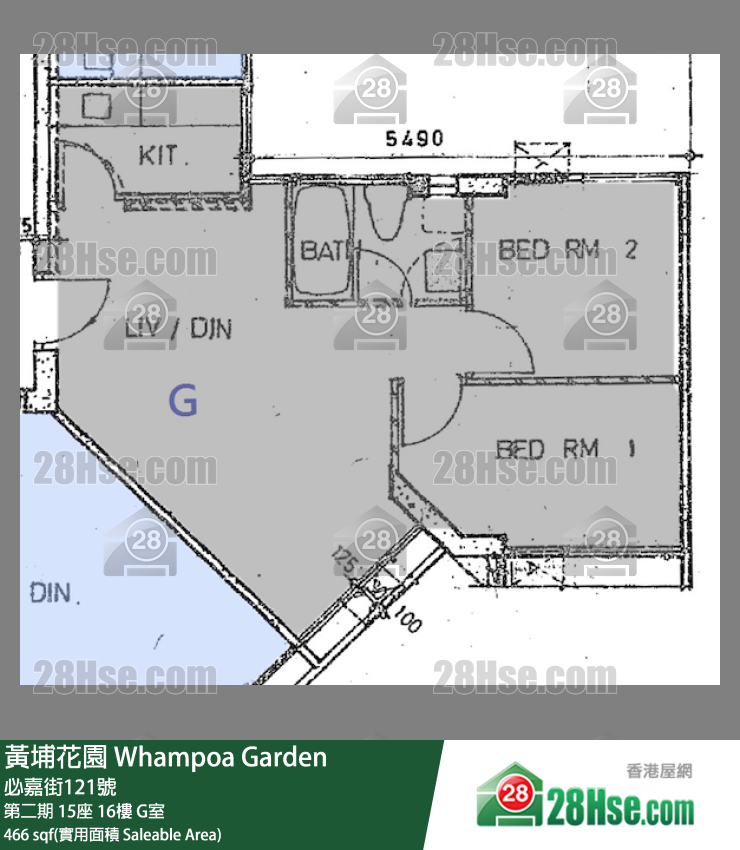 黃埔花園 第二期 15座 16樓 G室 平面圖
