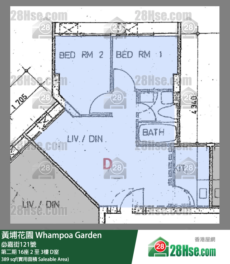 黄埔花园 第二期16座3楼 D室 平面图