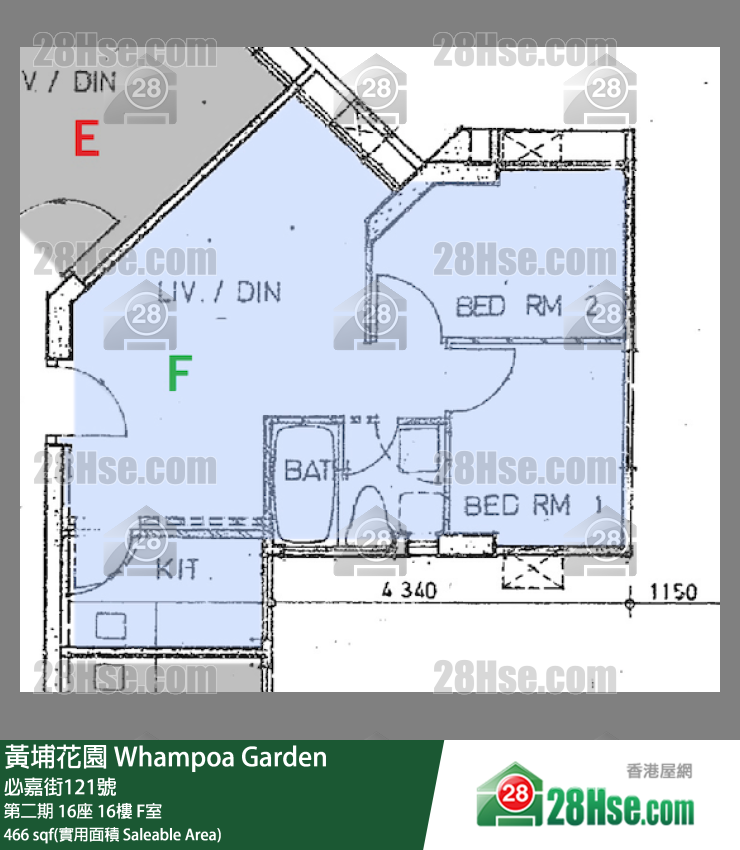 黄埔花园 第二期16座16楼 F室 平面图