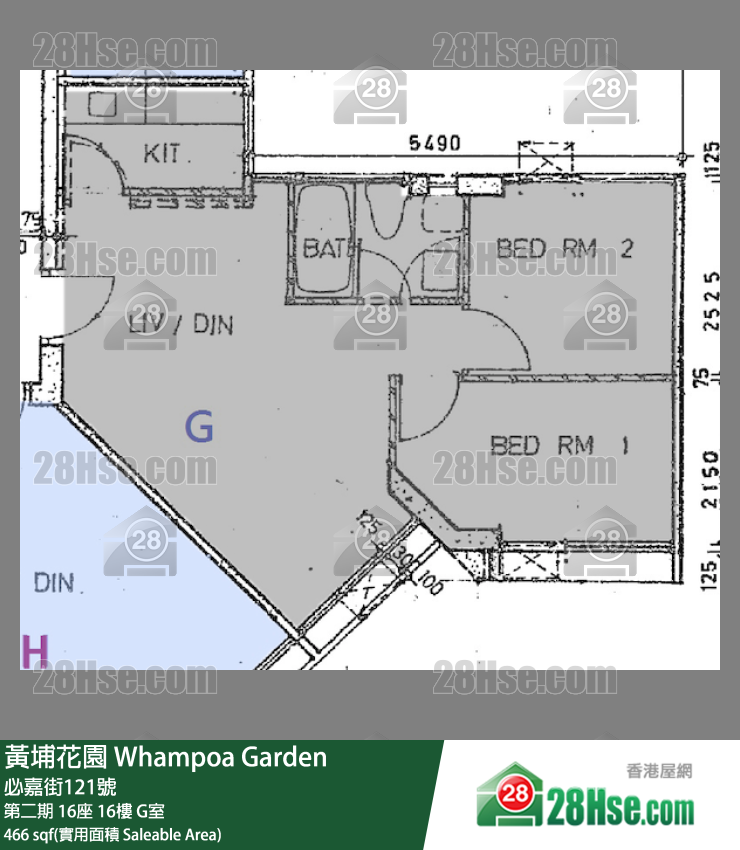 黄埔花园 第二期16座16楼 G室 平面图