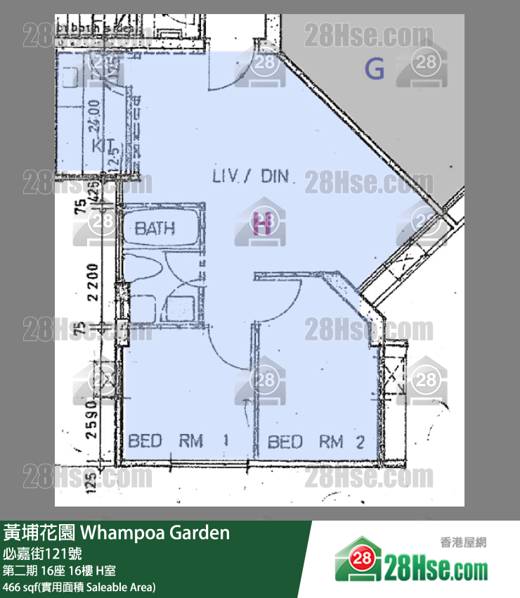 黄埔花园 第二期16座16楼 H室 平面图
