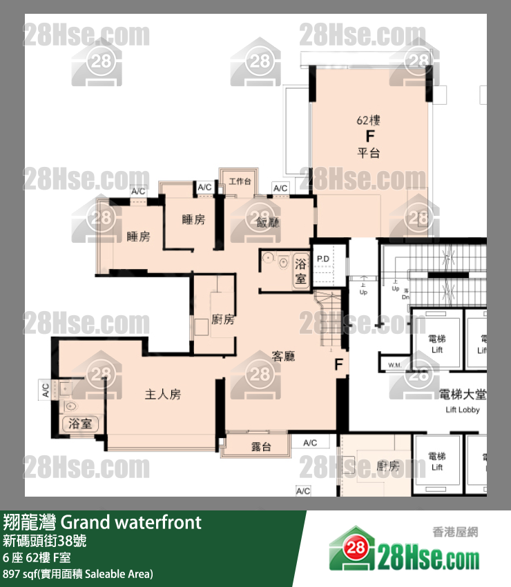 翔龍灣 6 座 62樓 F室 平面圖