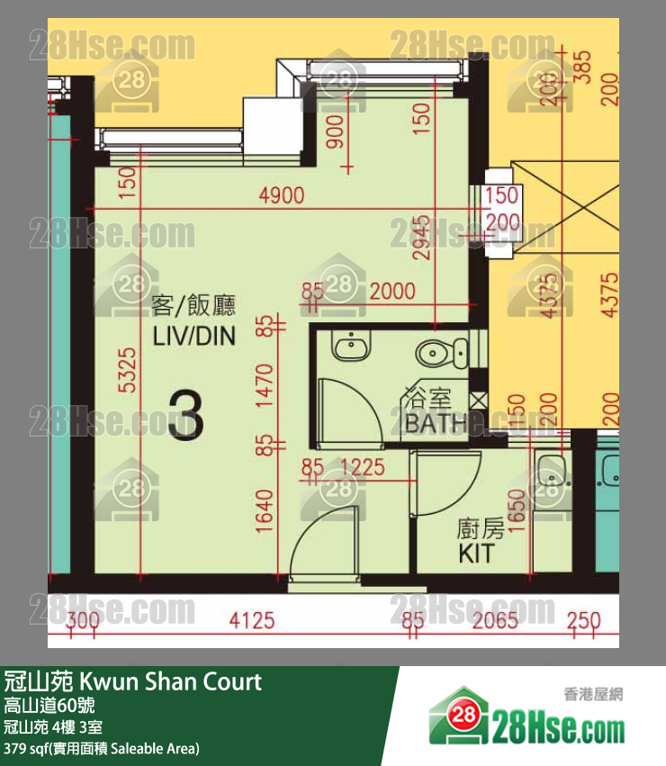 冠山苑 冠山苑 4樓 3室 平面圖