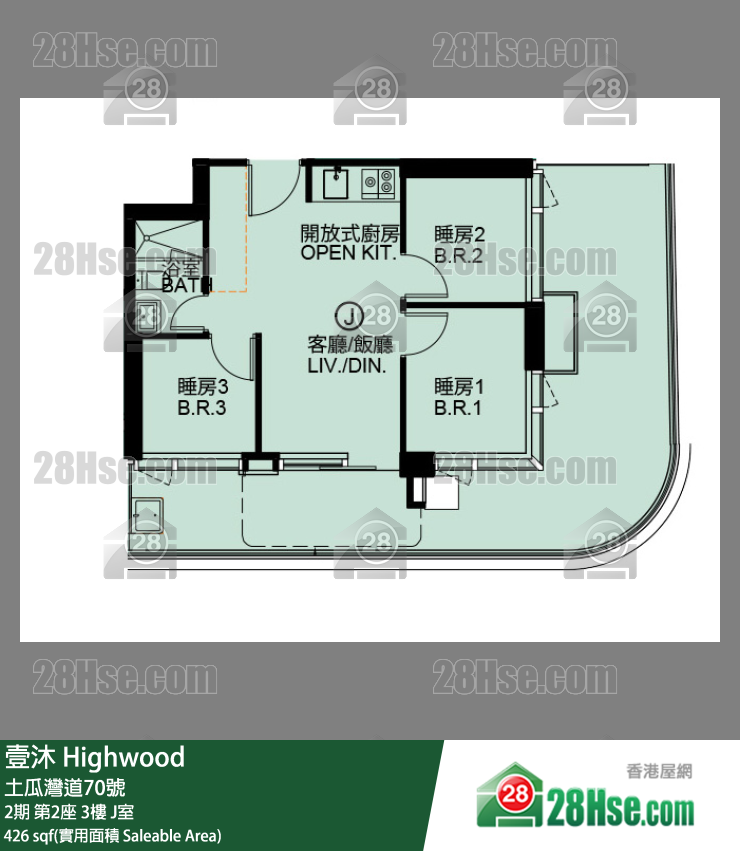 壹沐 2期第2座3樓 J室 平面圖