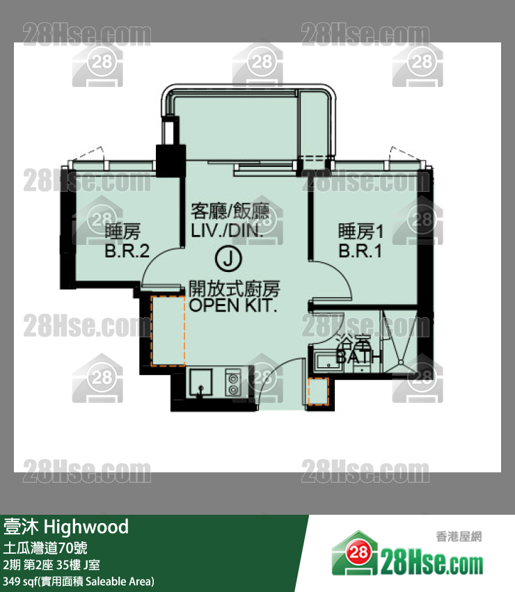 壹沐 2期第2座35楼 J室 平面图