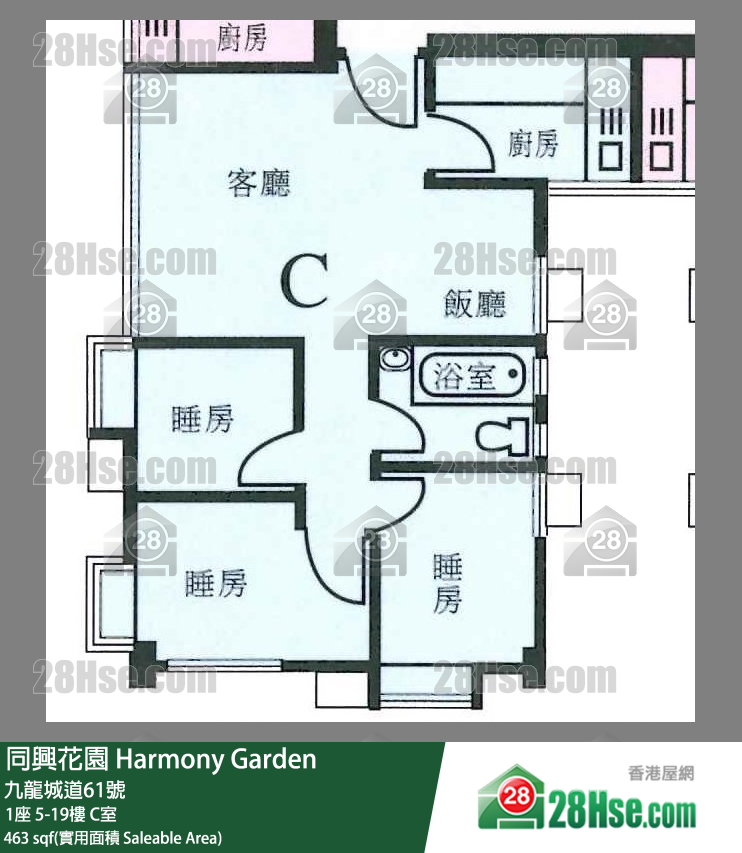 同興花園 1座 10樓 C室 平面圖