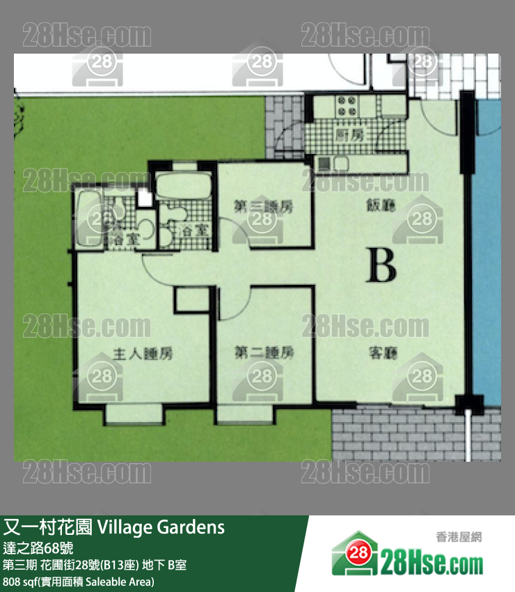 又一村花園 第三期花圃街28號(B13座)地下 B室 平面圖
