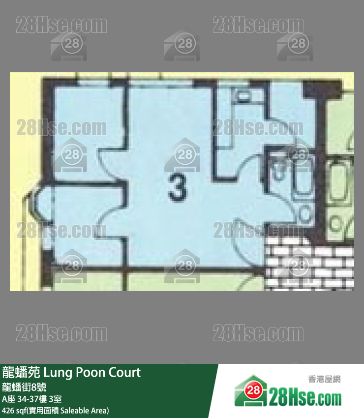 龍蟠苑 A座37樓 3室 平面圖