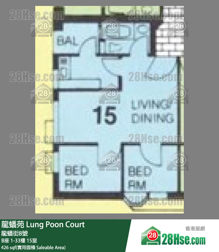 龍蟠苑 B座22樓 15室 平面圖