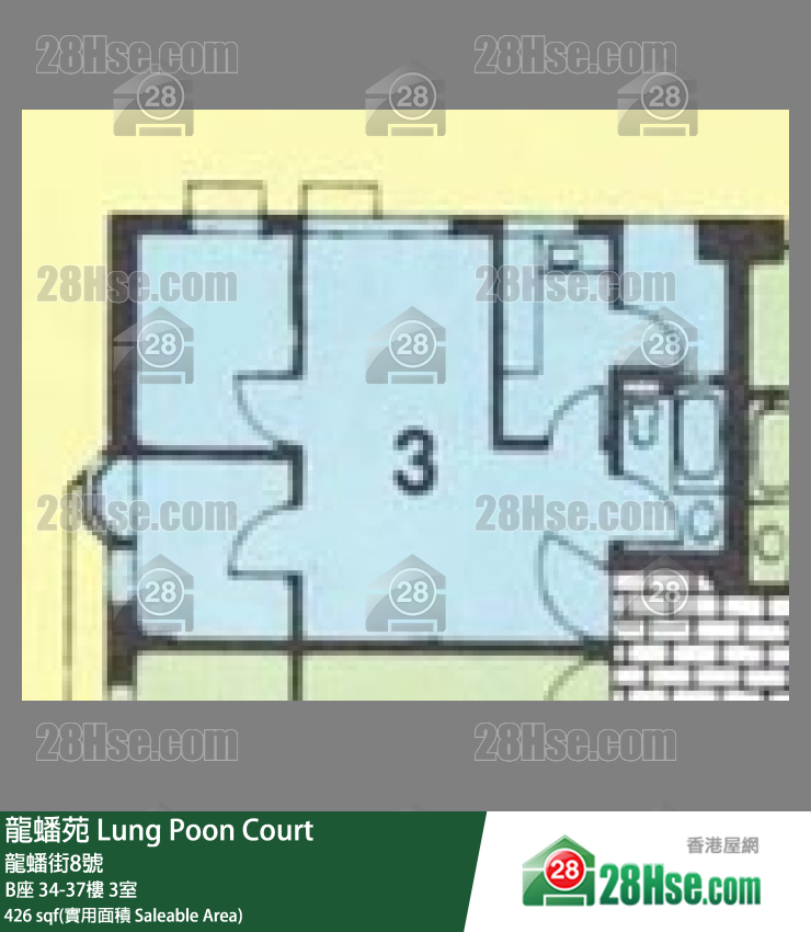 龍蟠苑 B座37樓 3室 平面圖