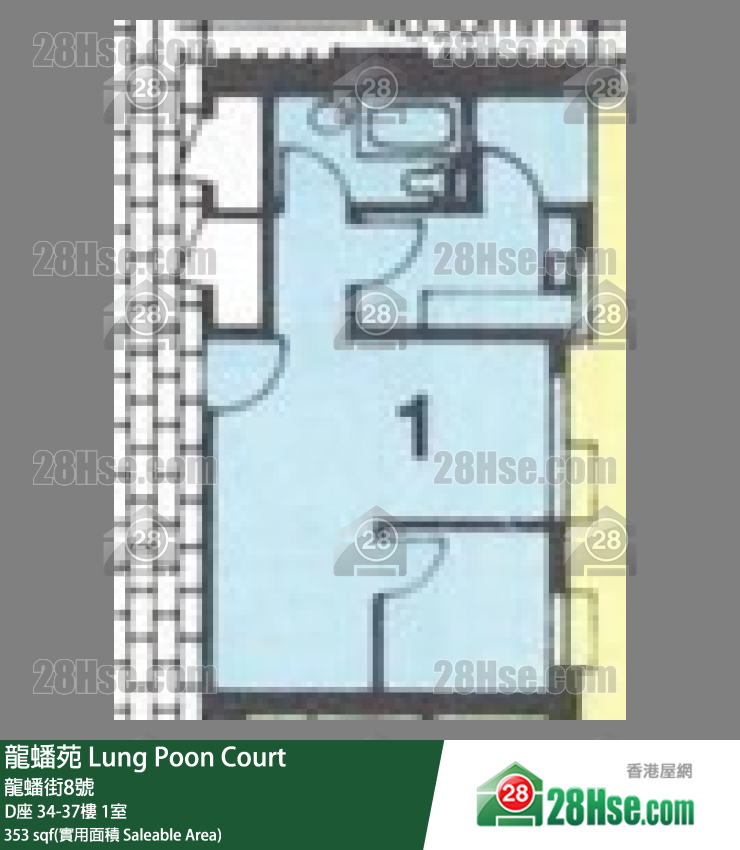 龍蟠苑 D座36樓 1室 平面圖