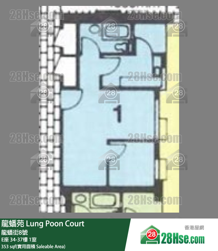 龍蟠苑 E座36樓 1室 平面圖