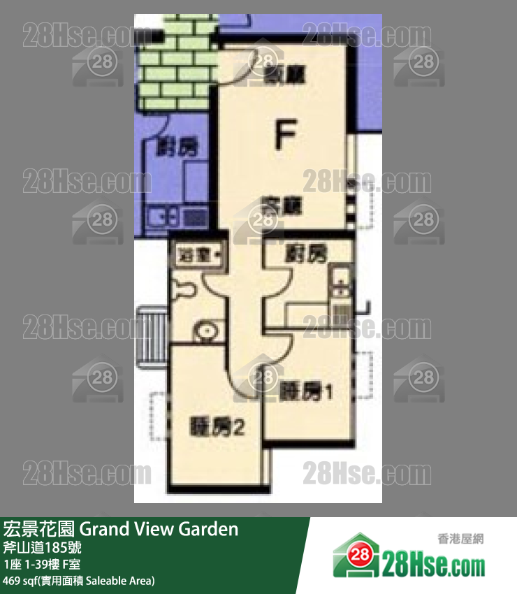 宏景花园 1座11楼 F室 平面图