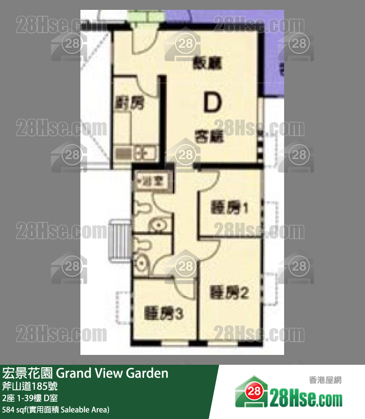 宏景花園 2座37樓 D室 平面圖