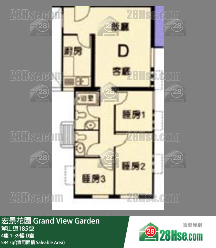 宏景花園 4座4樓 D室 平面圖