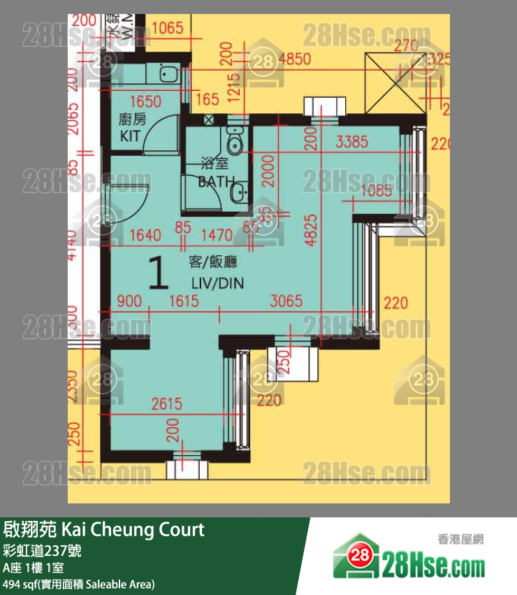 启翔苑 A座 1楼 1室 平面图