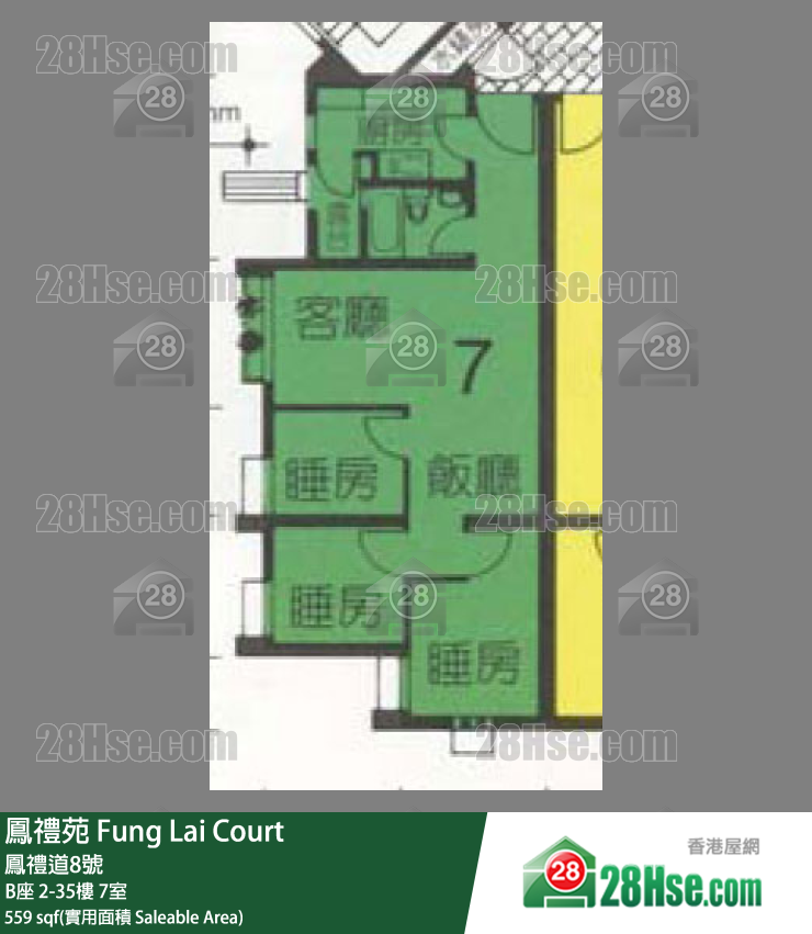 鳳禮苑 B座34樓 7室 平面圖