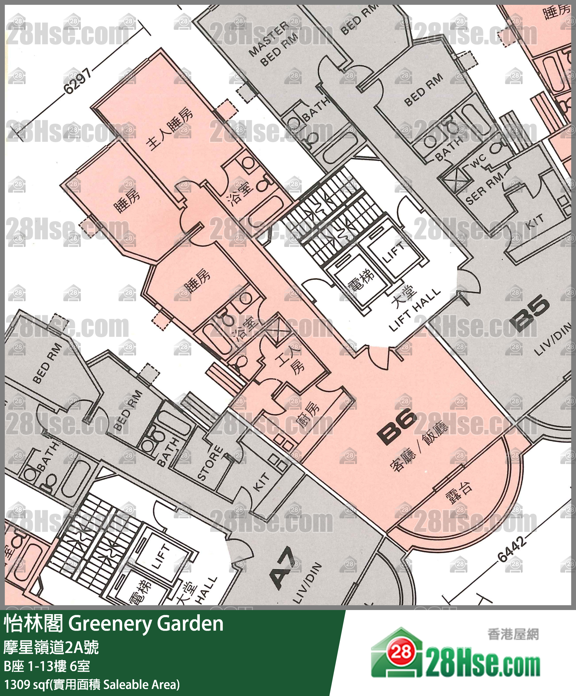 怡林阁 B座3楼 6室 平面图