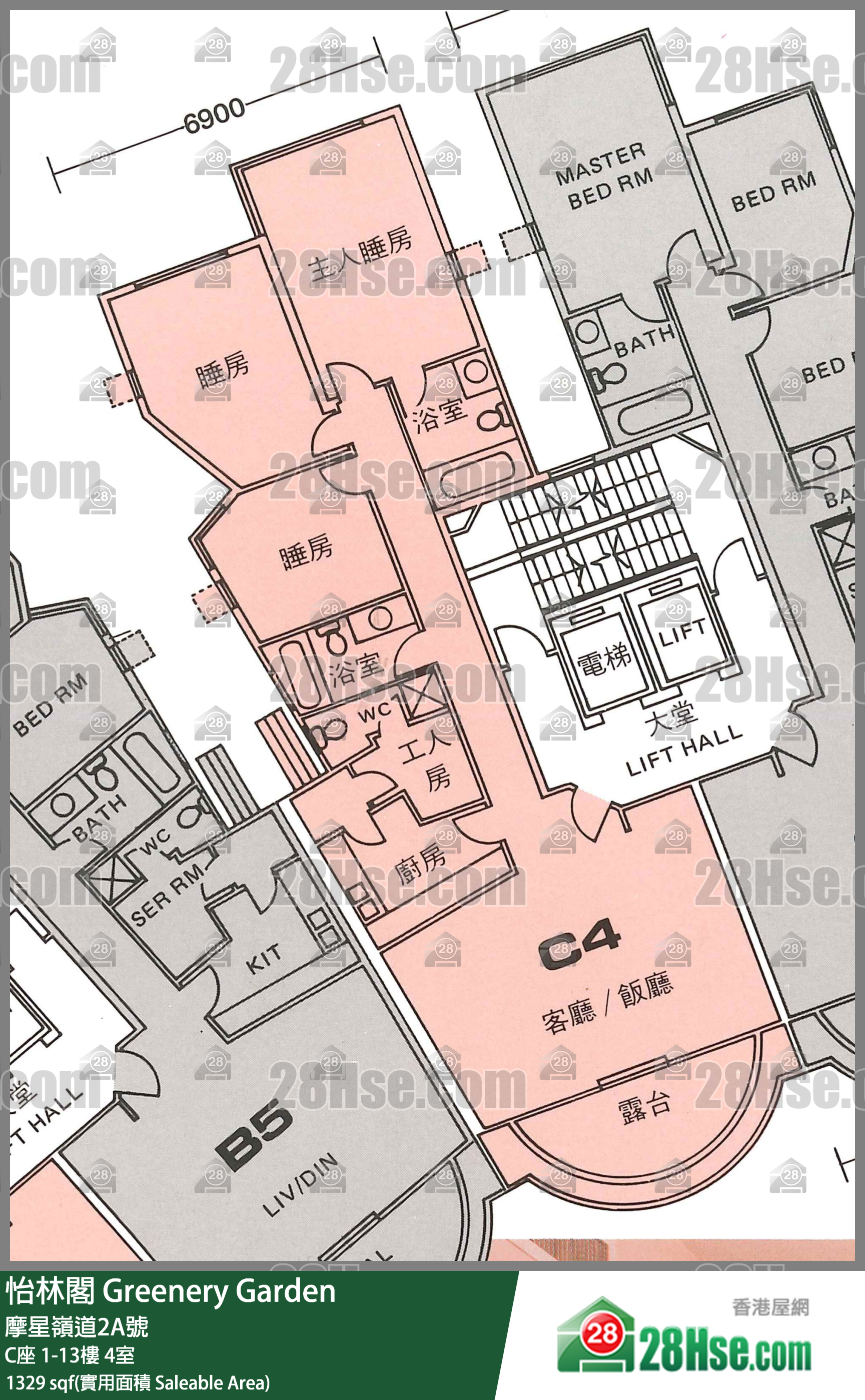 怡林阁 C座7楼 4室 平面图