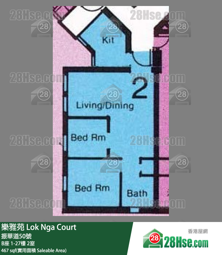 樂雅苑 B座22樓 2室 平面圖