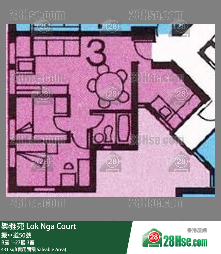 樂雅苑 B座23樓 3室 平面圖