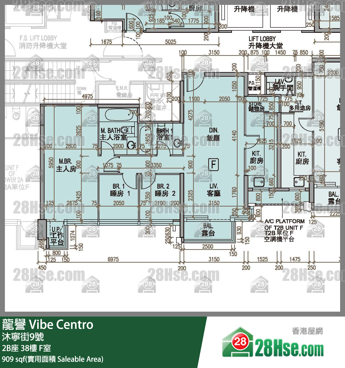 龍譽 2B座 38樓 F室 平面圖