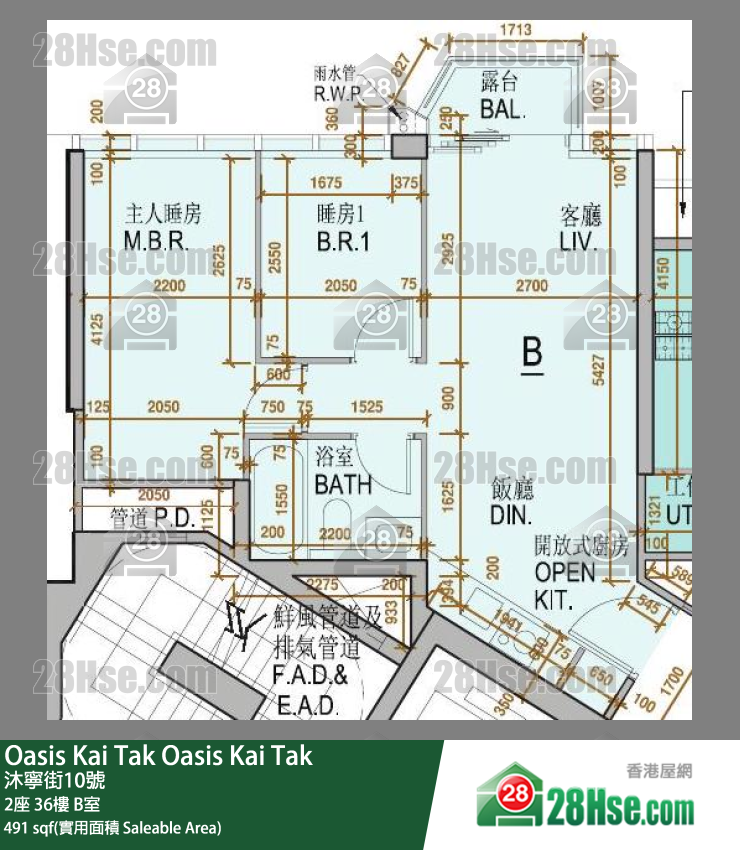 Oasis Kai Tak 2座 36楼 B室 平面图