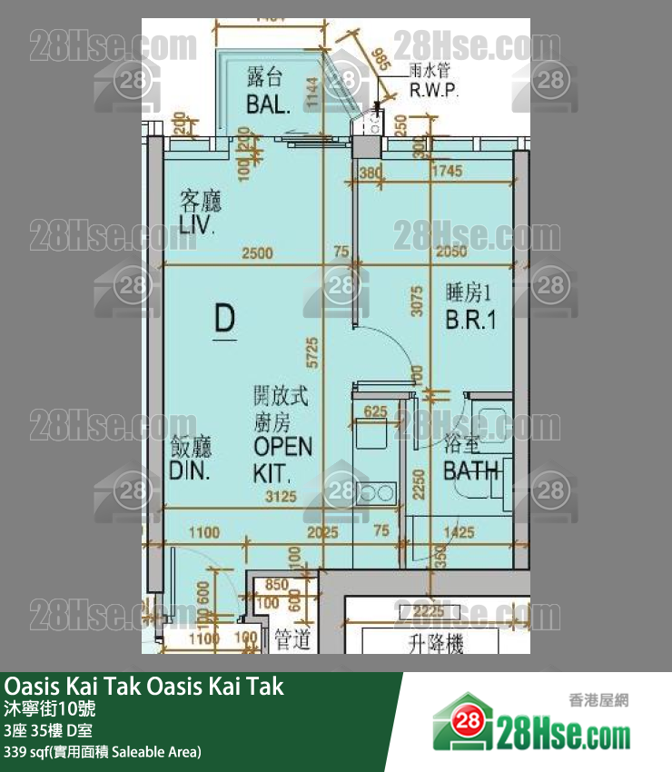 Oasis Kai Tak 3座35楼 D室 平面图