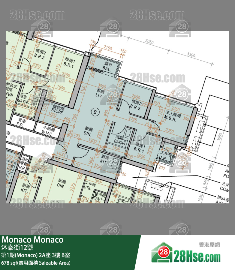 Monaco 第1期(Monaco) 2A座 3楼 B室 平面图