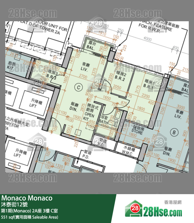 Monaco 第1期(Monaco) 2A座 3楼 C室 平面图