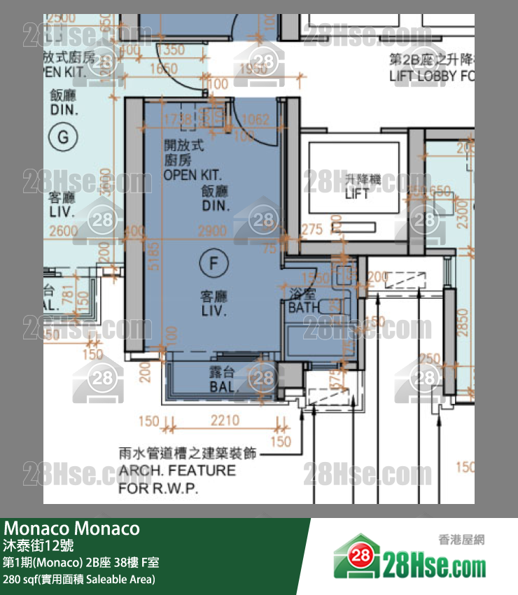 Monaco 第1期(Monaco) 2B座 38楼 F室 平面图