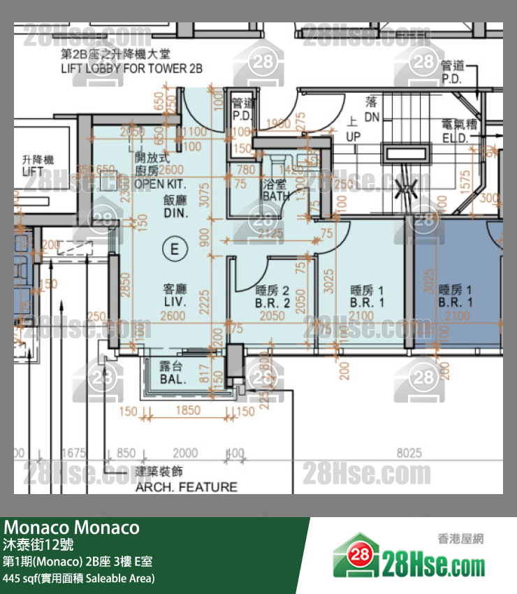 Monaco 第1期(Monaco) 2B座 3楼 E室 平面图