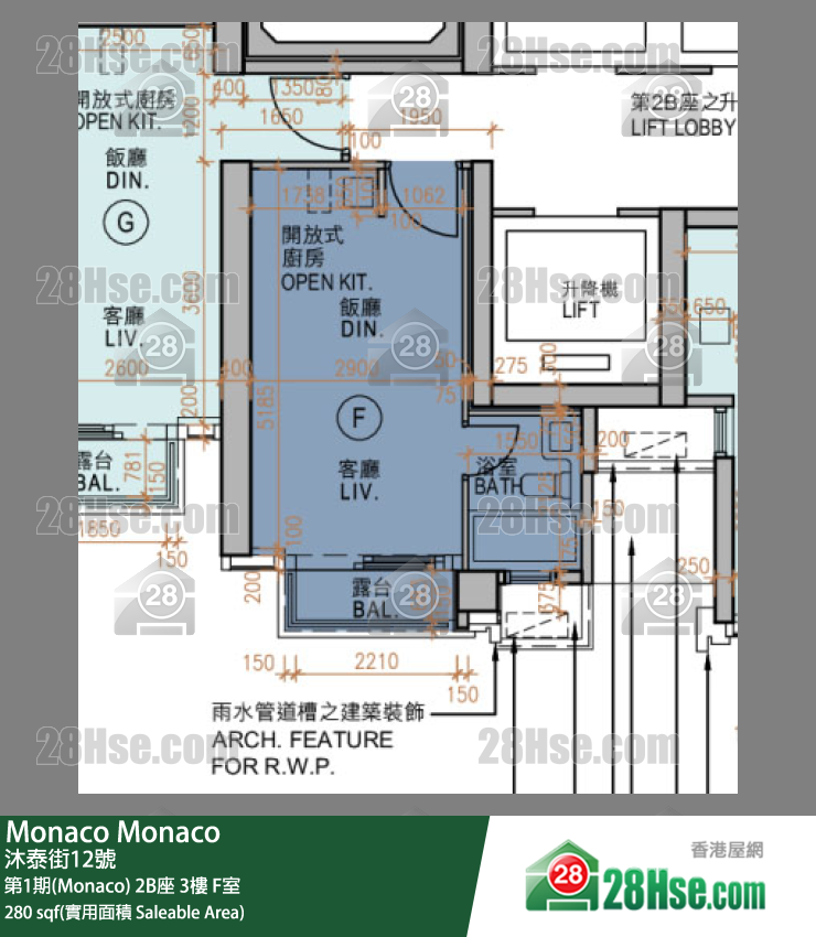 Monaco 第1期(Monaco) 2B座 3楼 F室 平面图