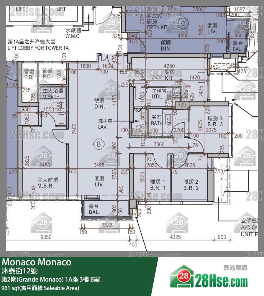 Monaco 第2期(Grande Monaco) 1A座 3楼 B室 平面图