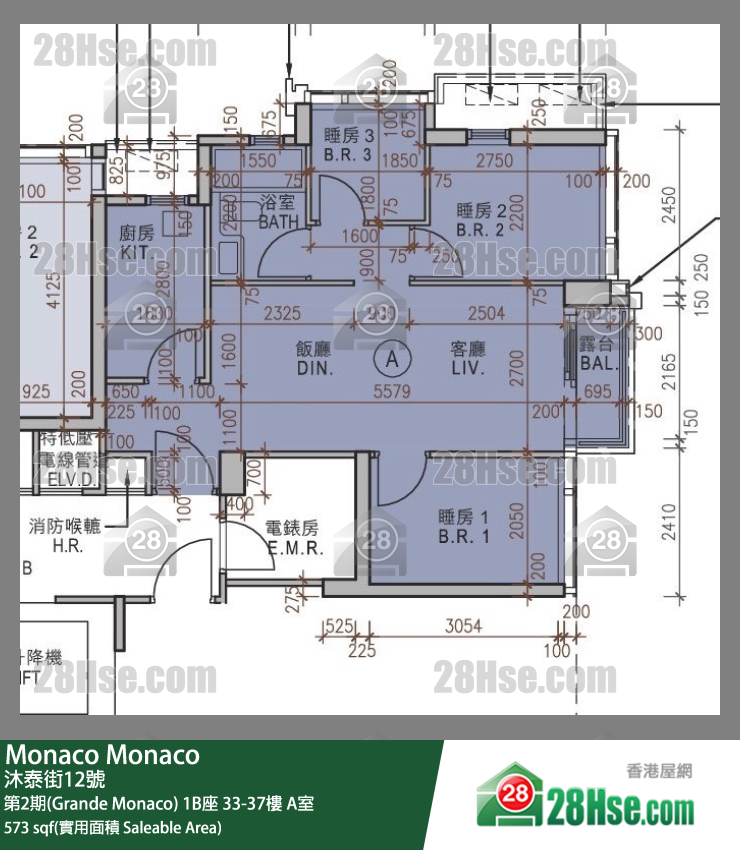 Monaco 第2期(Grande Monaco) 1B座 36楼 A室 平面图