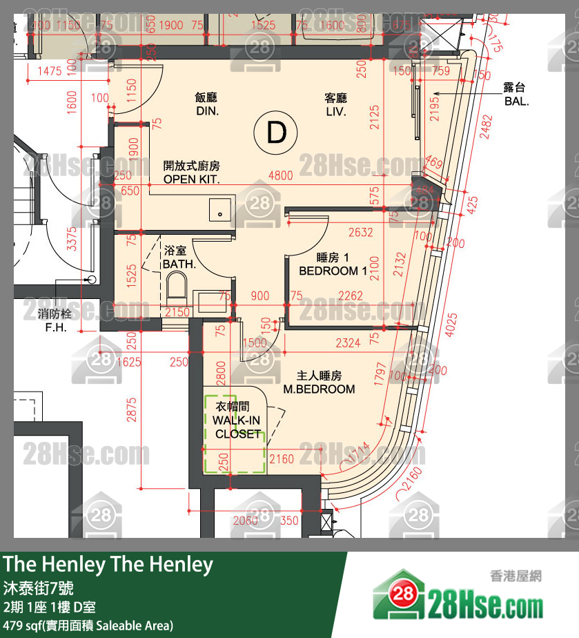 The Henley 2期1座1楼 D室 平面图
