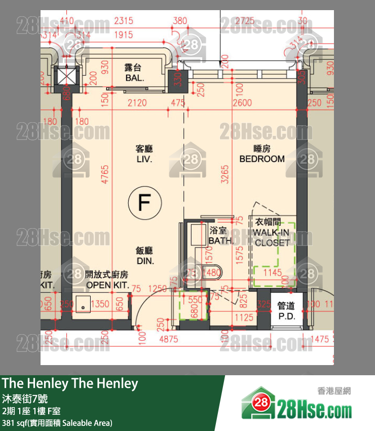 The Henley 2期 1座 1楼 F室 平面图