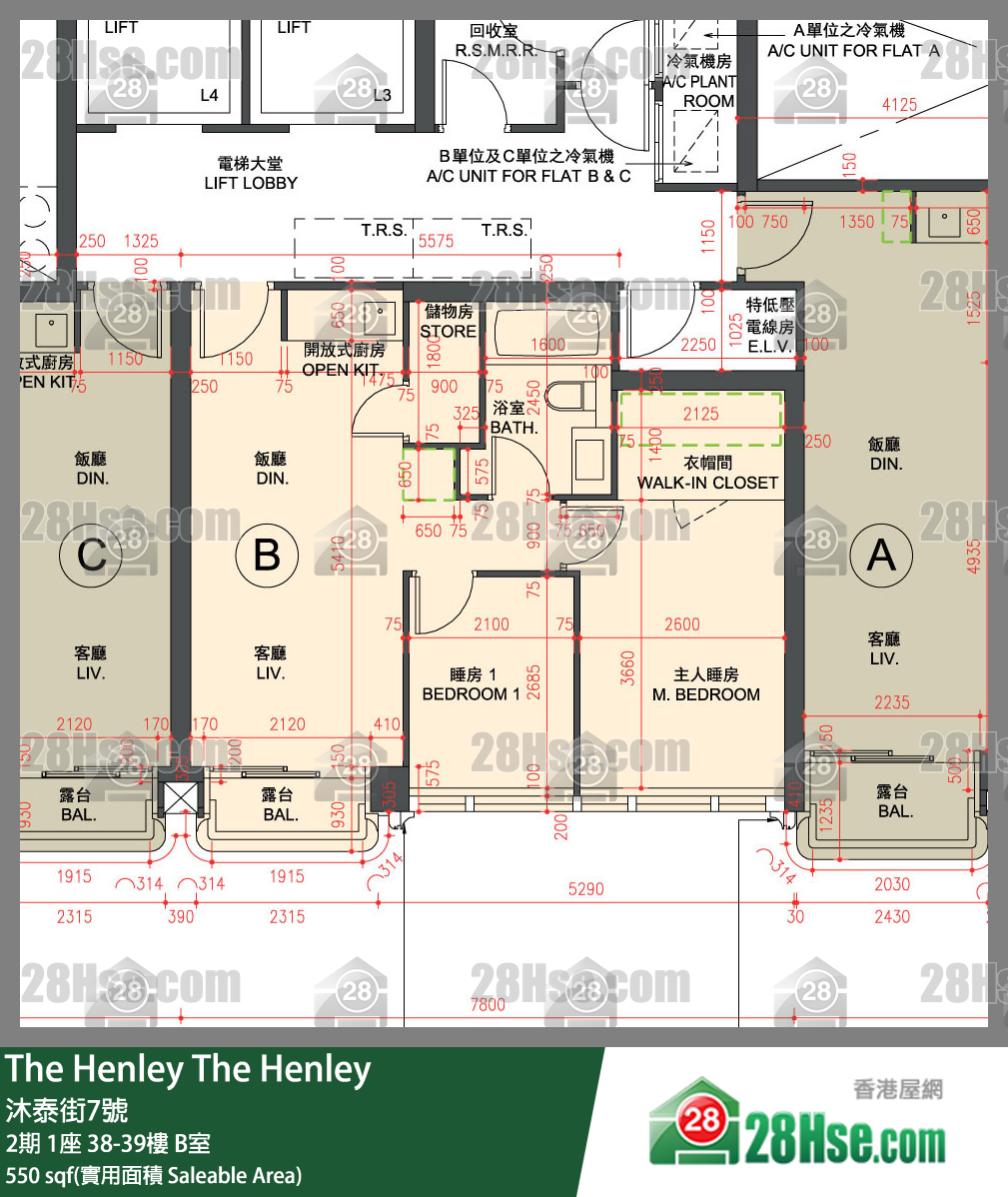 The Henley 2期 1座 38楼 B室 平面图